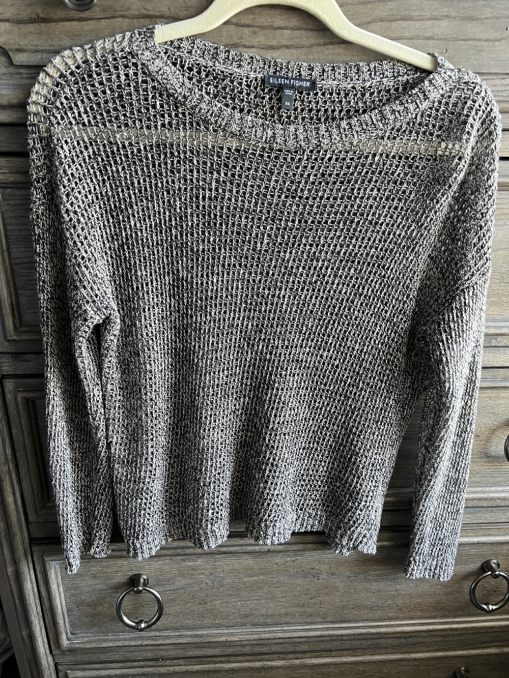 Eileen Fisher Open-Weave Crewneck Sweater in Heathered Taupe